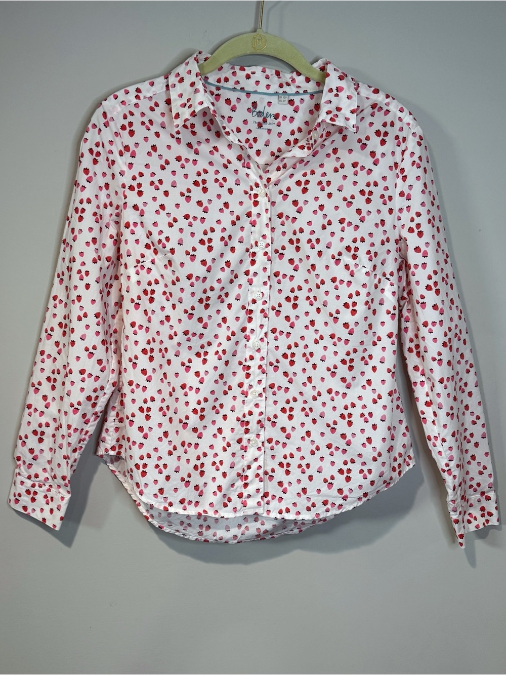 Boden Women's Classic Strawberry Print Button Up Shirt Whimsical Cottagecore 6P